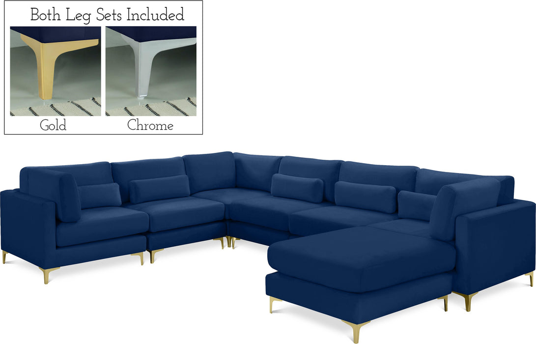 Julia Navy Velvet Modular Sectional (7 Boxes) - Bargain Furniture (Detroit, MI)