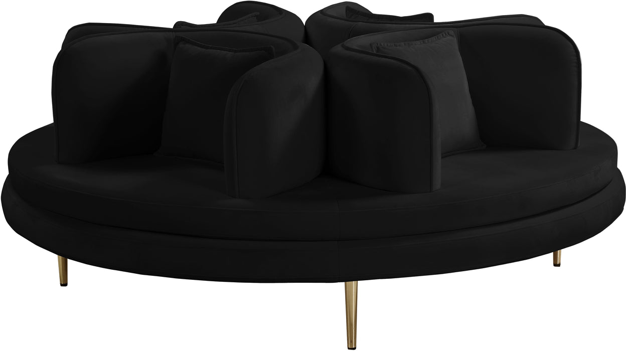Circlet Black Velvet Round Sofa Settee - Bargain Furniture (Detroit, MI)