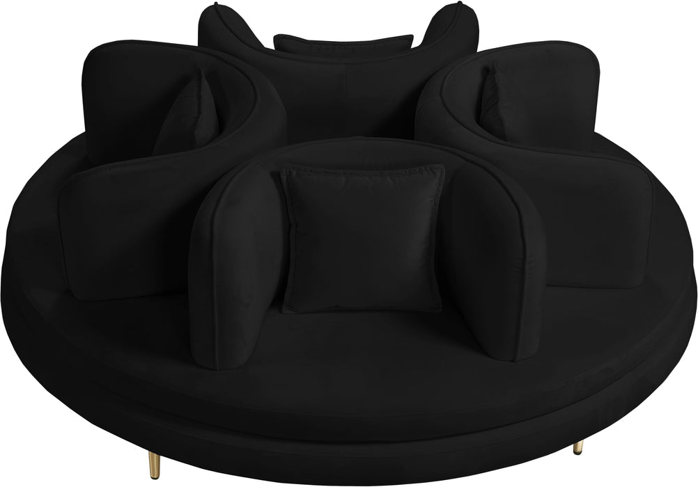 Circlet Black Velvet Round Sofa Settee - Bargain Furniture (Detroit, MI)