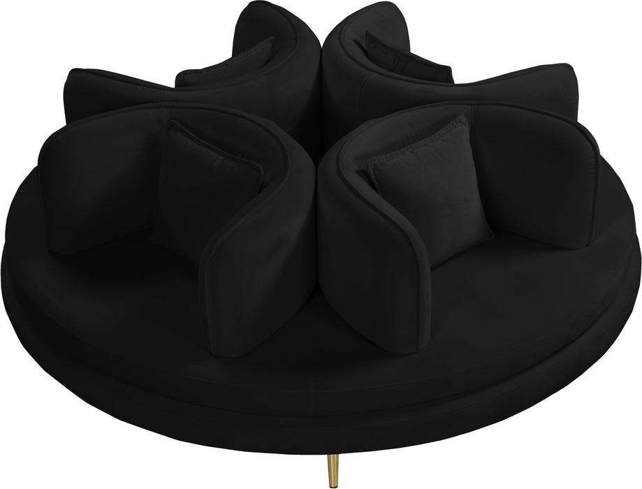 Circlet Black Velvet Round Sofa Settee - Bargain Furniture (Detroit, MI)