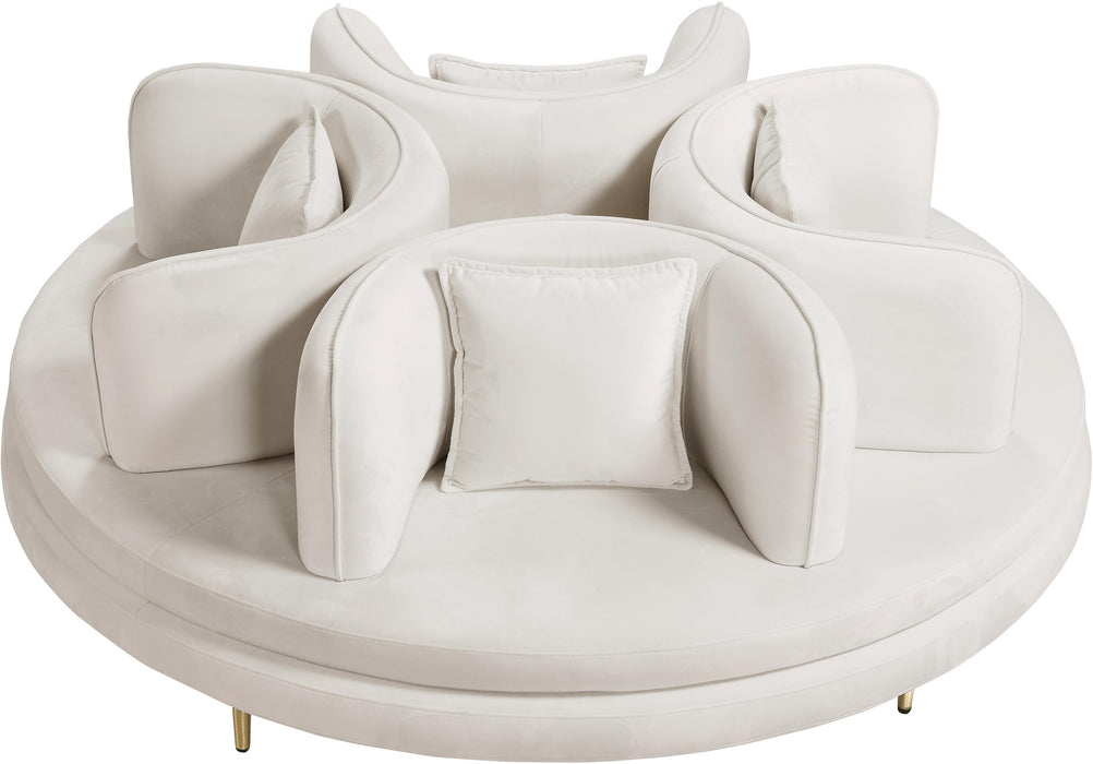 Circlet Cream Velvet Round Sofa Settee - Bargain Furniture (Detroit, MI)