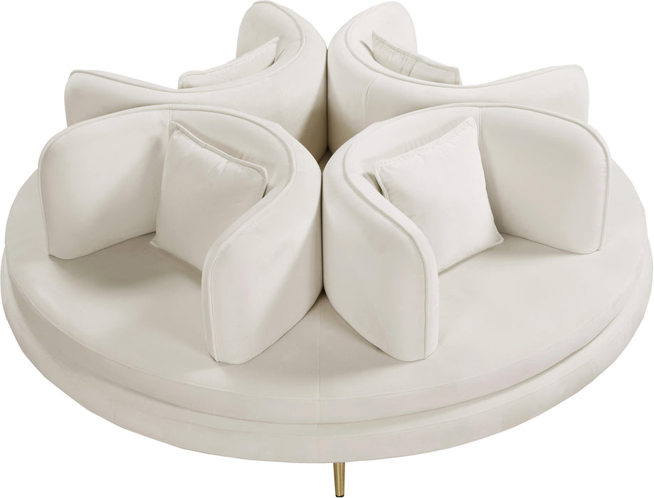 Circlet Cream Velvet Round Sofa Settee - Bargain Furniture (Detroit, MI)