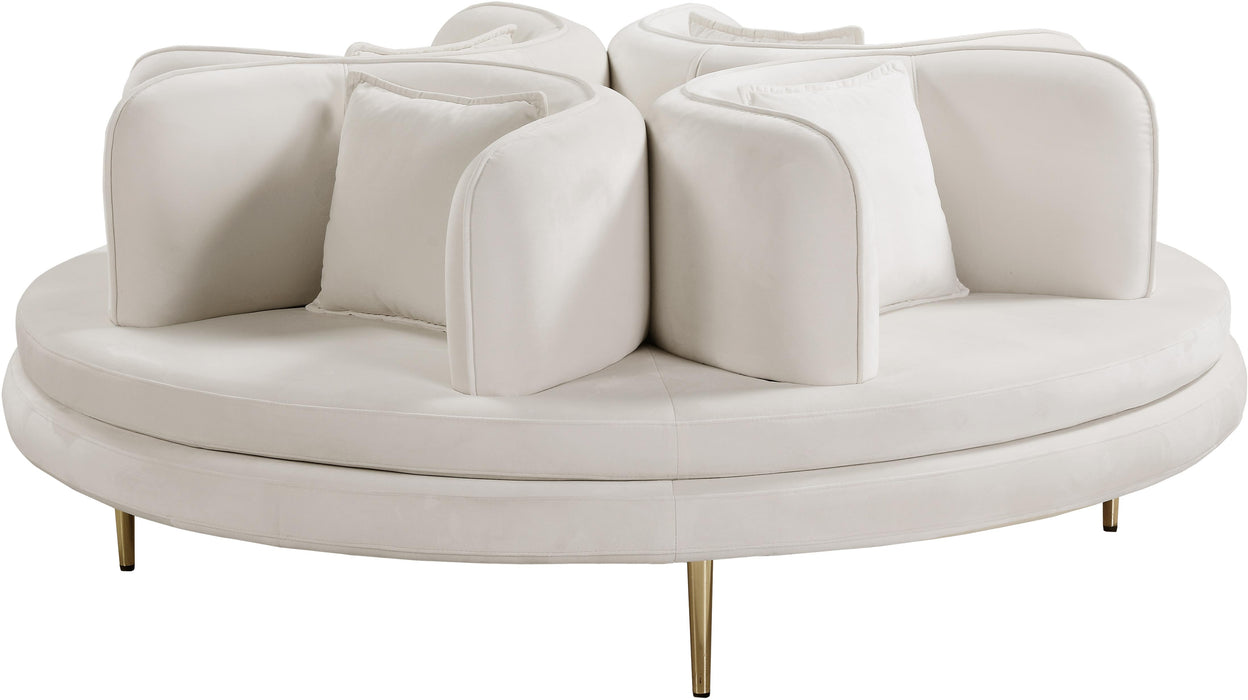 Circlet Cream Velvet Round Sofa Settee - Bargain Furniture (Detroit, MI)