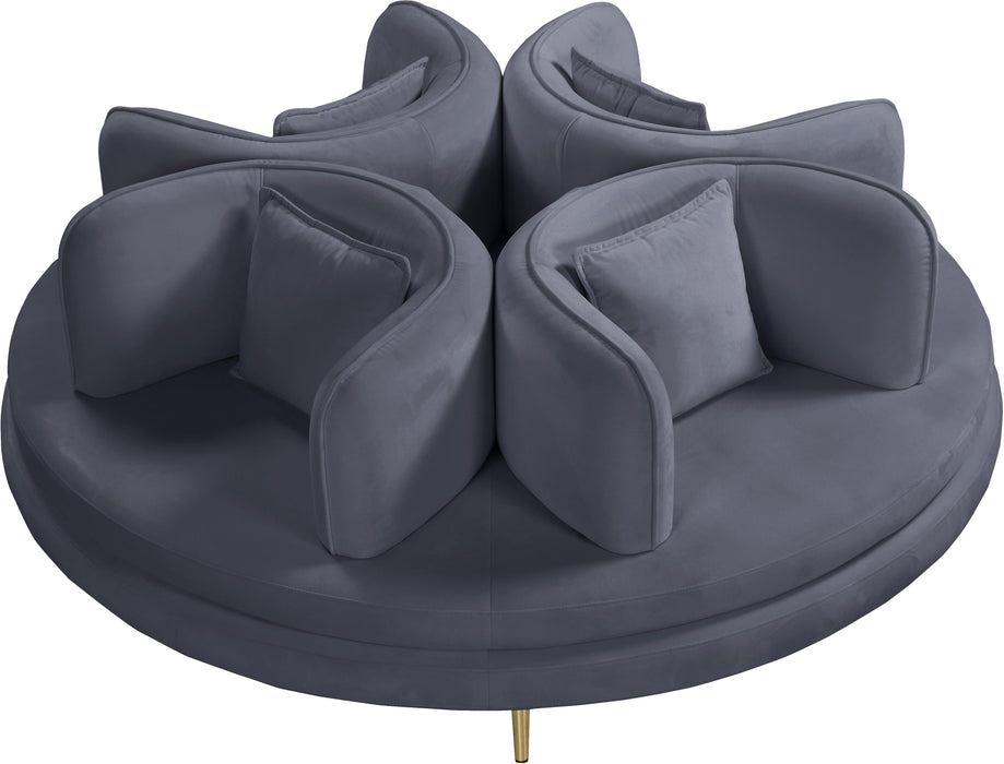 Circlet Grey Velvet Round Sofa Settee - Bargain Furniture (Detroit, MI)