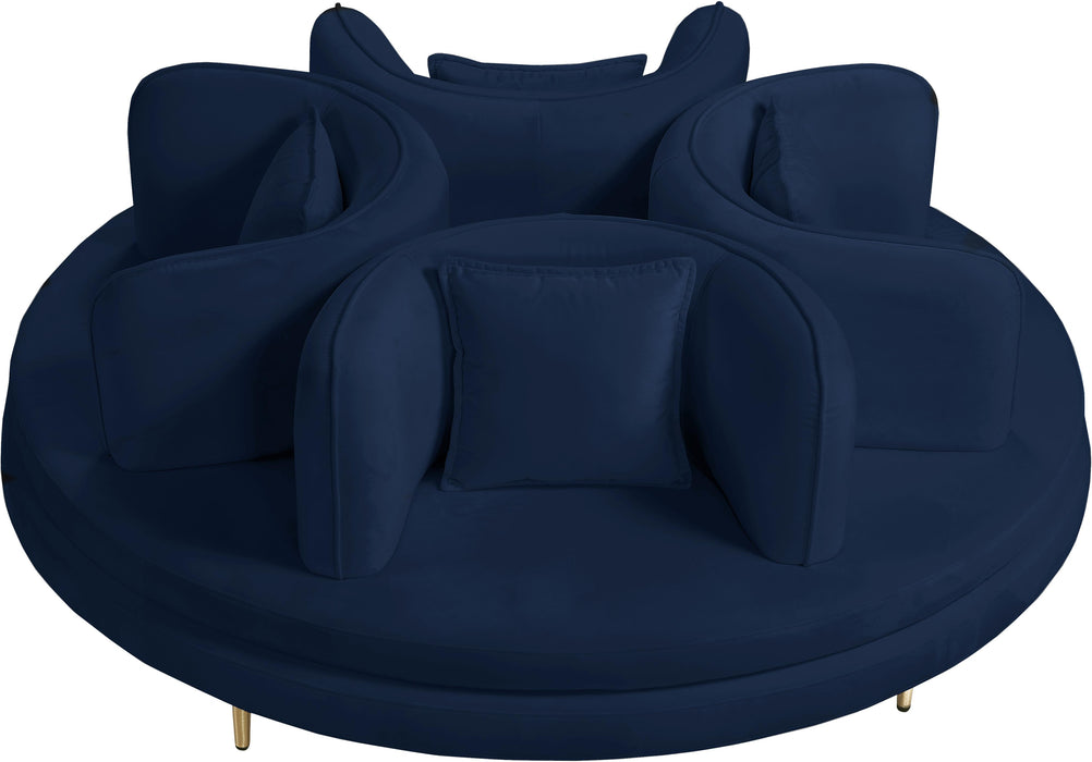 Circlet Navy Velvet Round Sofa Settee - Bargain Furniture (Detroit, MI)