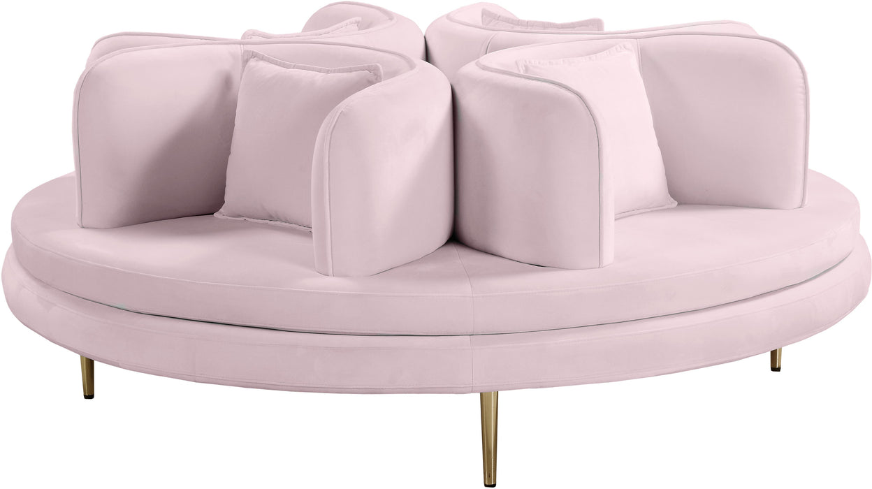 Circlet PInk Velvet Round Sofa Settee - Bargain Furniture (Detroit, MI)