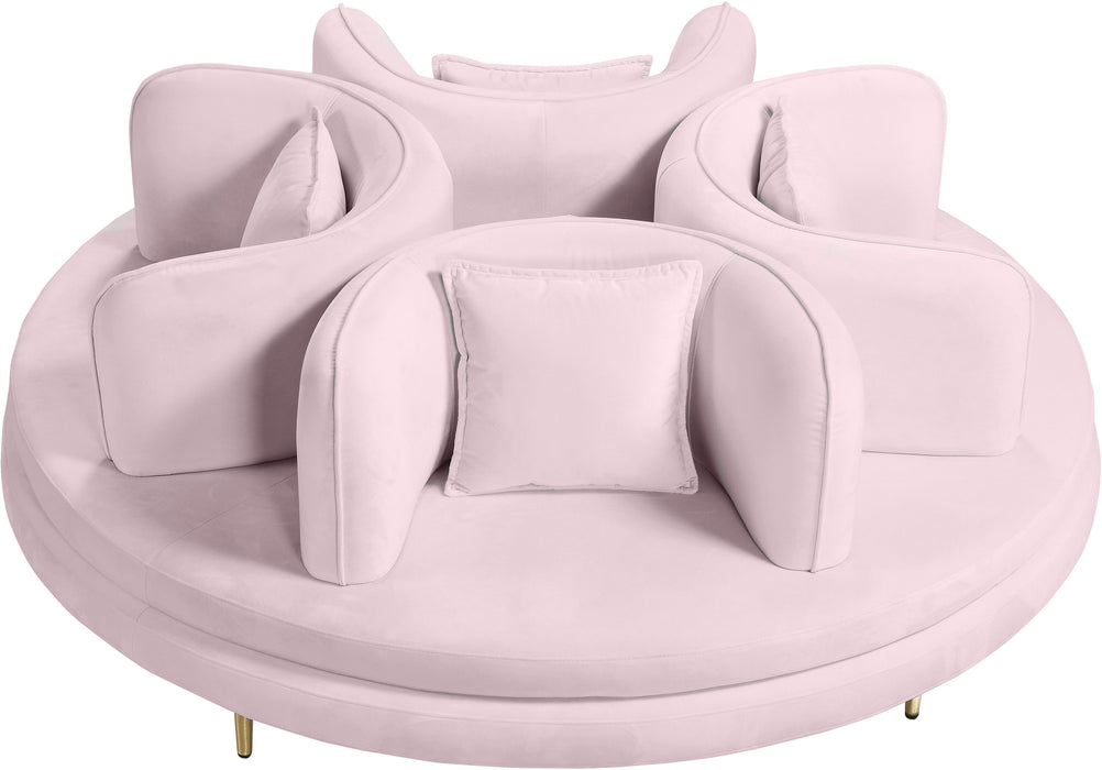 Circlet PInk Velvet Round Sofa Settee - Bargain Furniture (Detroit, MI)