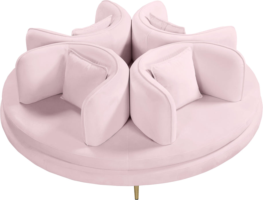Circlet PInk Velvet Round Sofa Settee - Bargain Furniture (Detroit, MI)