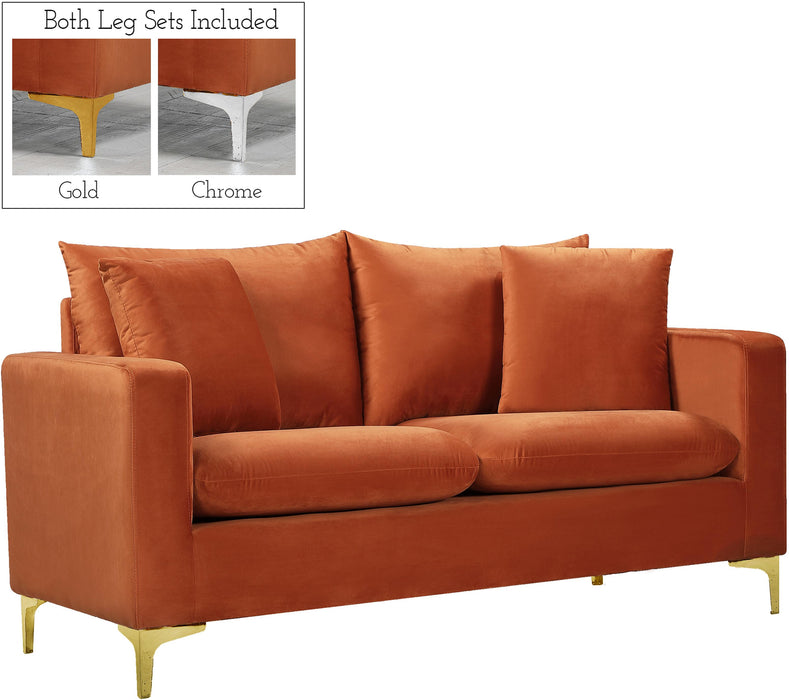 Naomi Cognac Velvet Loveseat - Bargain Furniture (Detroit, MI)