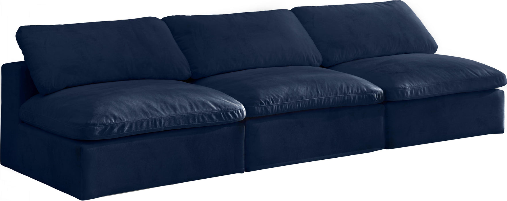 Cozy Navy Velvet Cloud Modular Armless Sofa - Bargain Furniture (Detroit, MI)