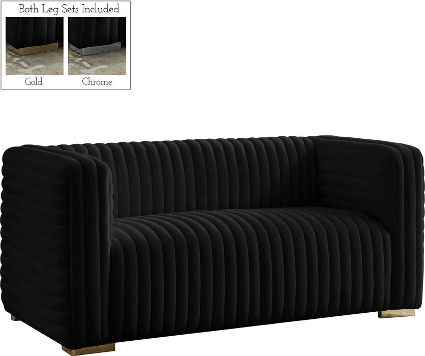 Ravish Black Velvet Loveseat - Bargain Furniture (Detroit, MI)