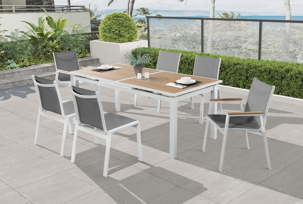 Nizuc Grey Mesh Waterproof Fabric Outdoor Patio Aluminum Mesh Dining Chair - Bargain Furniture (Detroit, MI)