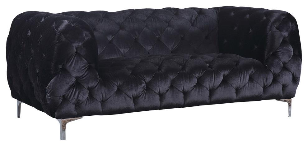 Mercer Black Velvet Loveseat - Bargain Furniture (Detroit, MI)