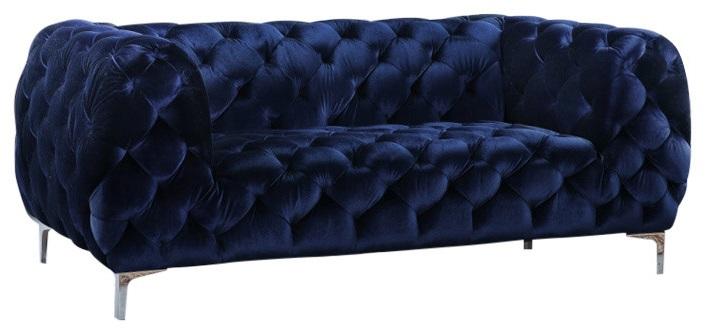 Mercer Navy Velvet Loveseat - Bargain Furniture (Detroit, MI)