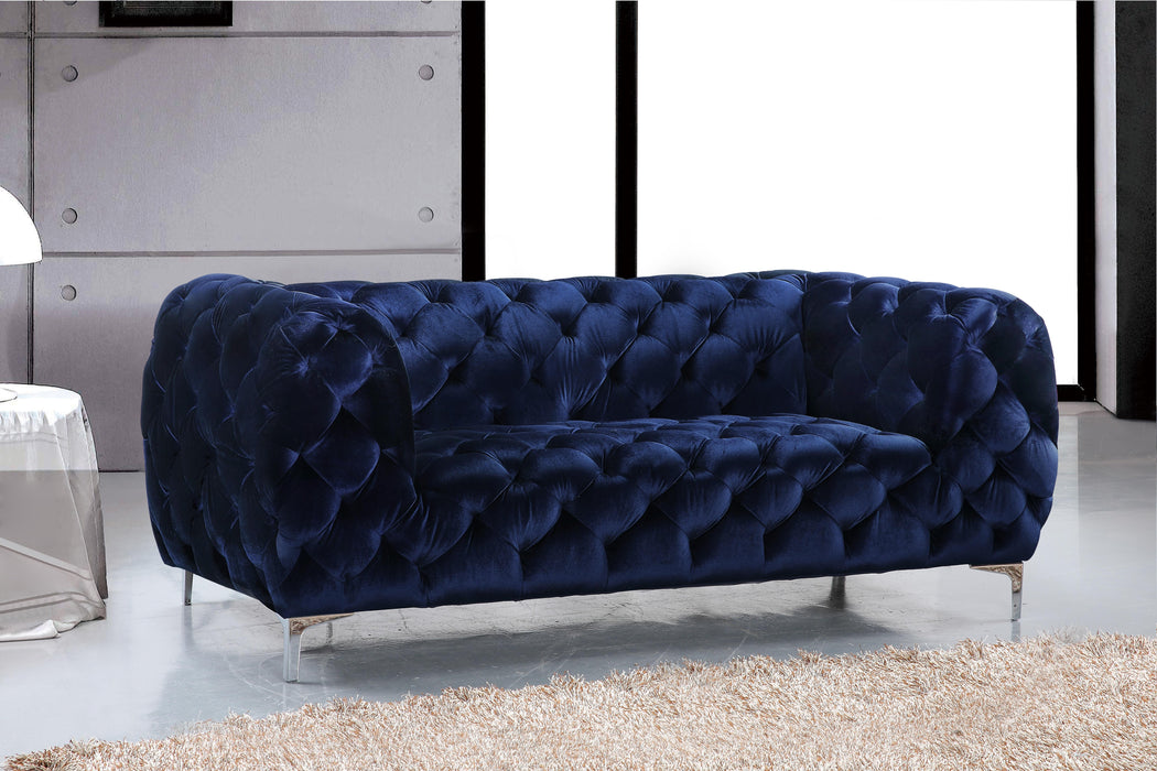 Mercer Navy Velvet Loveseat - Bargain Furniture (Detroit, MI)