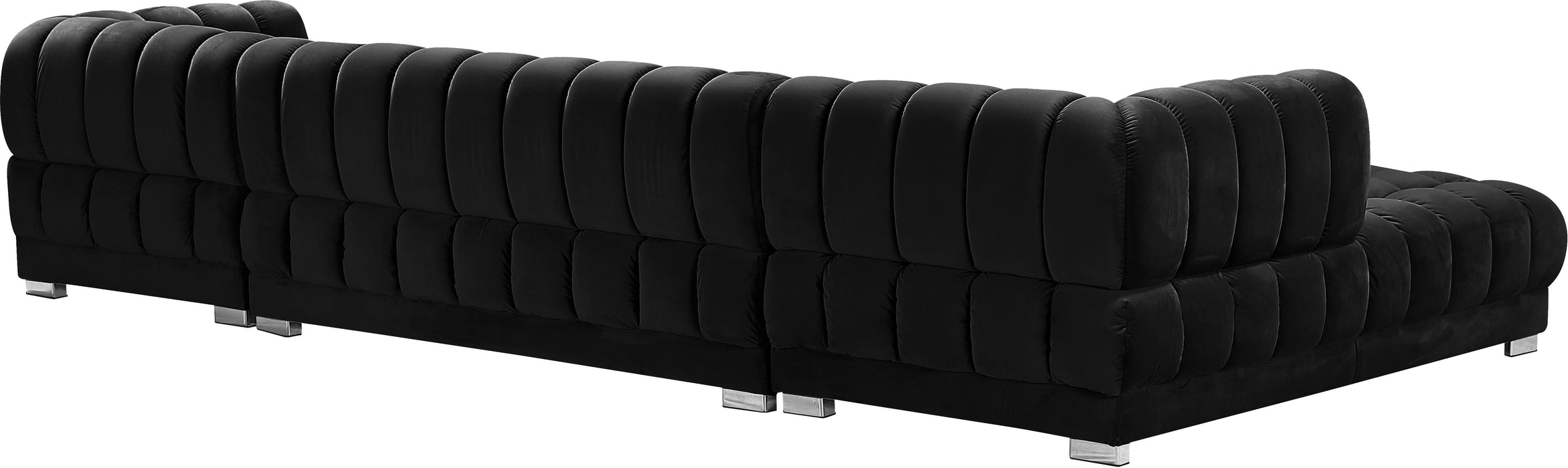 Gwen Black Velvet 3pc. Sectional (3 Boxes) - Bargain Furniture (Detroit, MI)