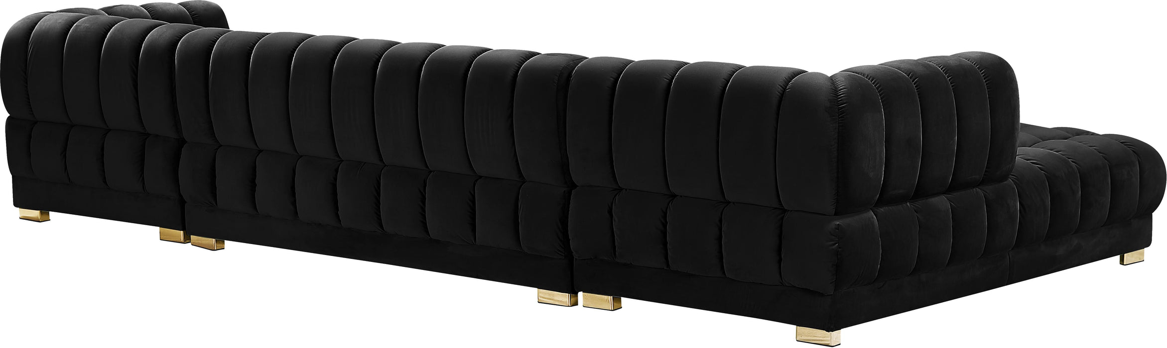 Gwen Black Velvet 3pc. Sectional (3 Boxes) - Bargain Furniture (Detroit, MI)