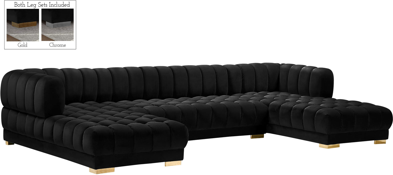 Gwen Black Velvet 3pc. Sectional (3 Boxes) - Bargain Furniture (Detroit, MI)