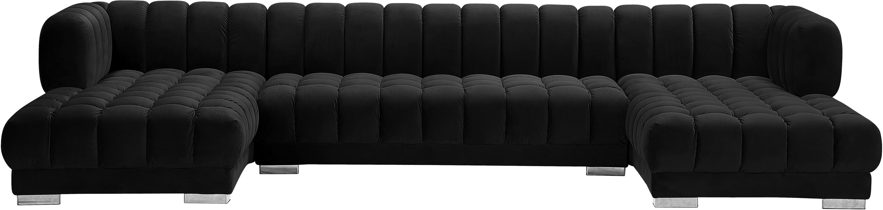 Gwen Black Velvet 3pc. Sectional (3 Boxes) - Bargain Furniture (Detroit, MI)