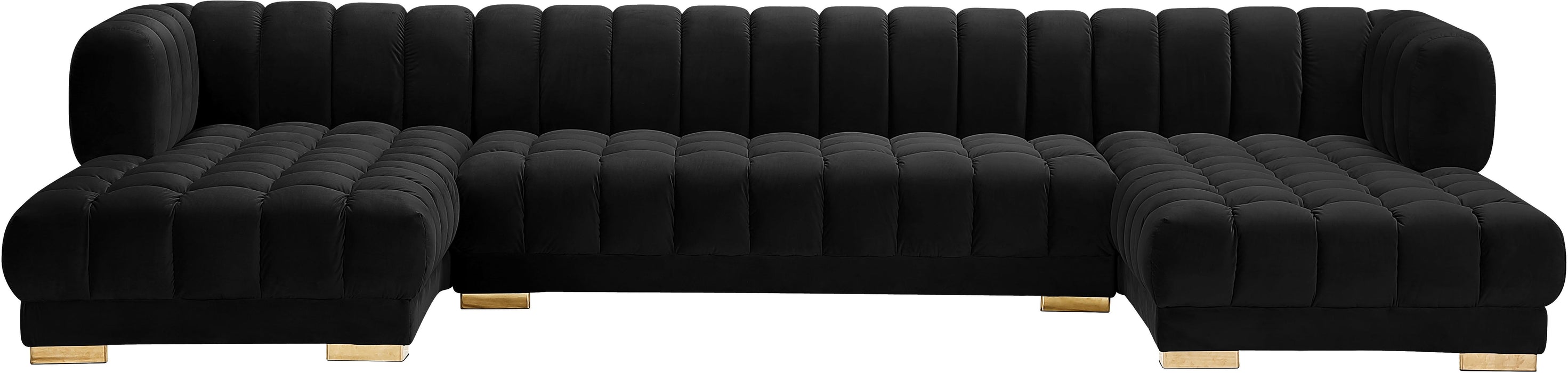 Gwen Black Velvet 3pc. Sectional (3 Boxes) - Bargain Furniture (Detroit, MI)