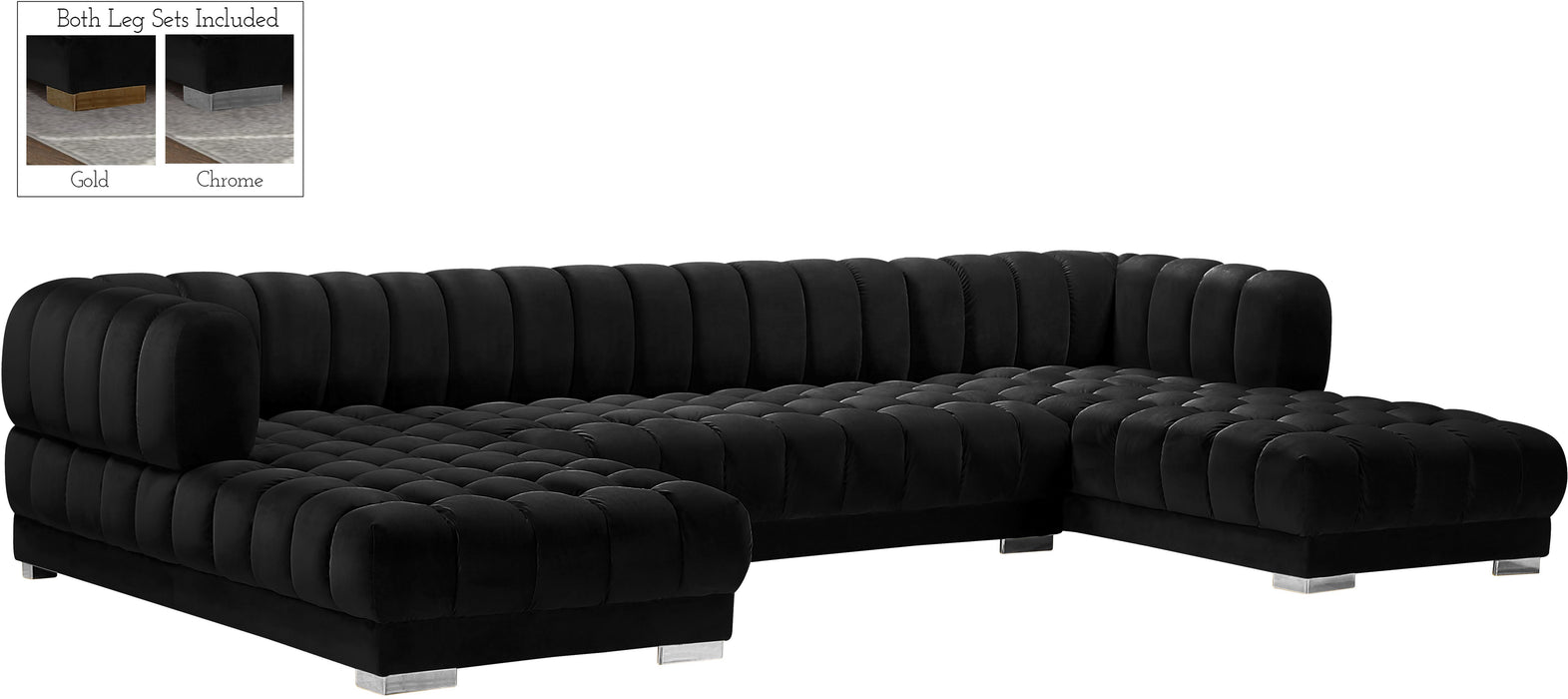 Gwen Black Velvet 3pc. Sectional (3 Boxes) - Bargain Furniture (Detroit, MI)