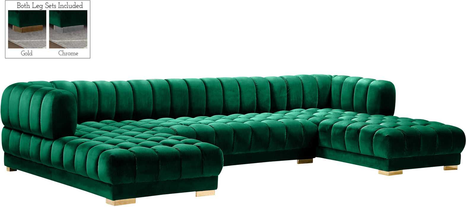 Gwen Green Velvet 3pc. Sectional (3 Boxes) - Bargain Furniture (Detroit, MI)