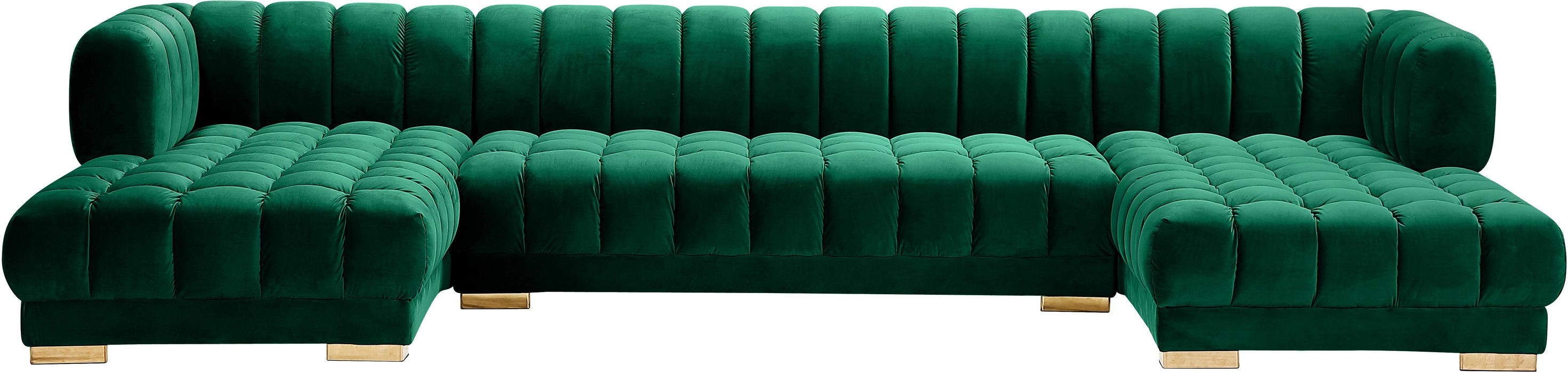 Gwen Green Velvet 3pc. Sectional (3 Boxes) - Bargain Furniture (Detroit, MI)