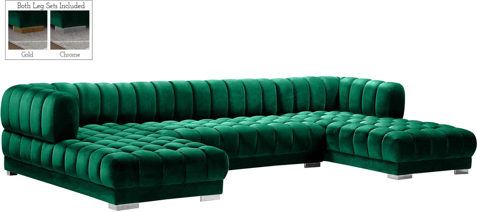 Gwen Green Velvet 3pc. Sectional (3 Boxes) - Bargain Furniture (Detroit, MI)