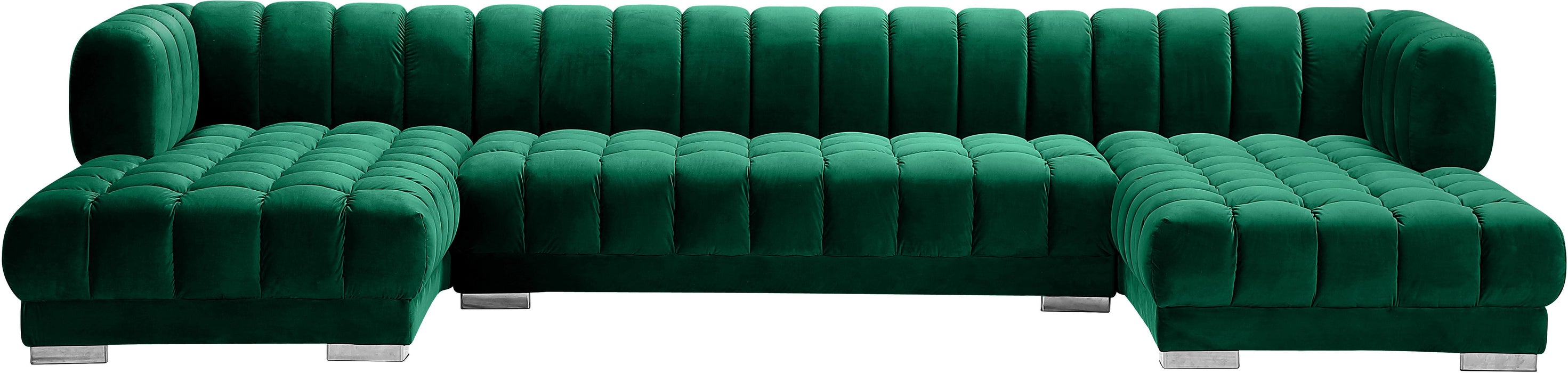 Gwen Green Velvet 3pc. Sectional (3 Boxes) - Bargain Furniture (Detroit, MI)