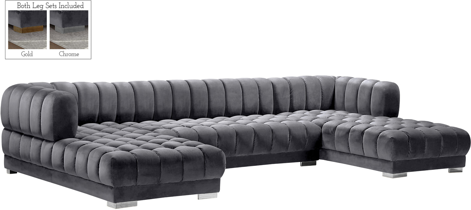 Gwen Grey Velvet 3pc. Sectional (3 Boxes) - Bargain Furniture (Detroit, MI)