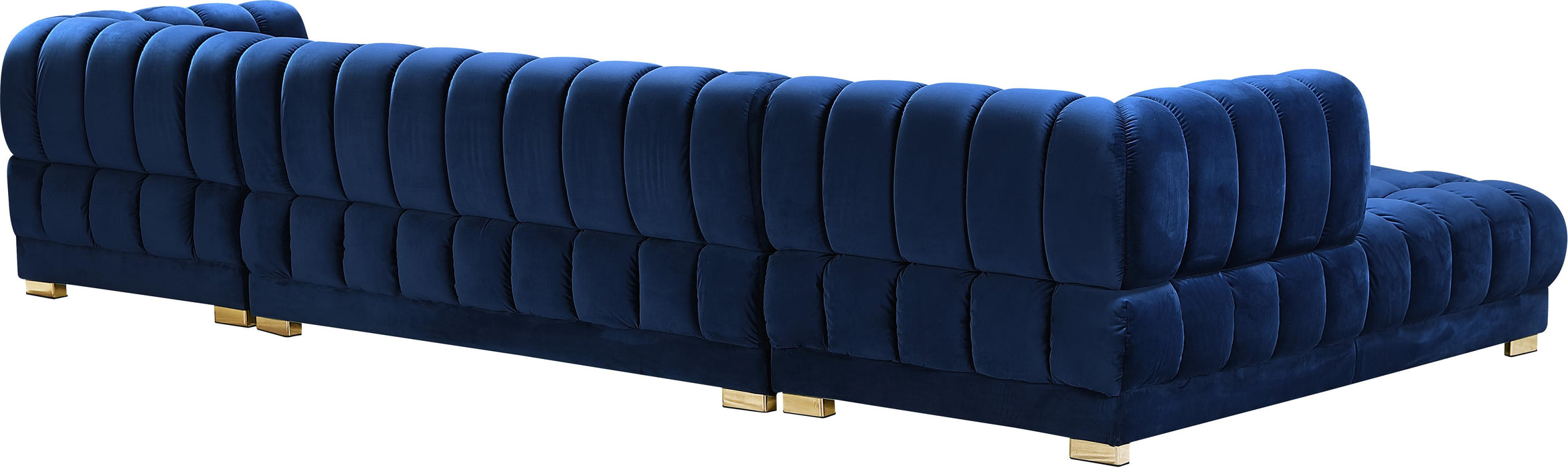 Gwen Navy Velvet 3pc. Sectional (3 Boxes) - Bargain Furniture (Detroit, MI)