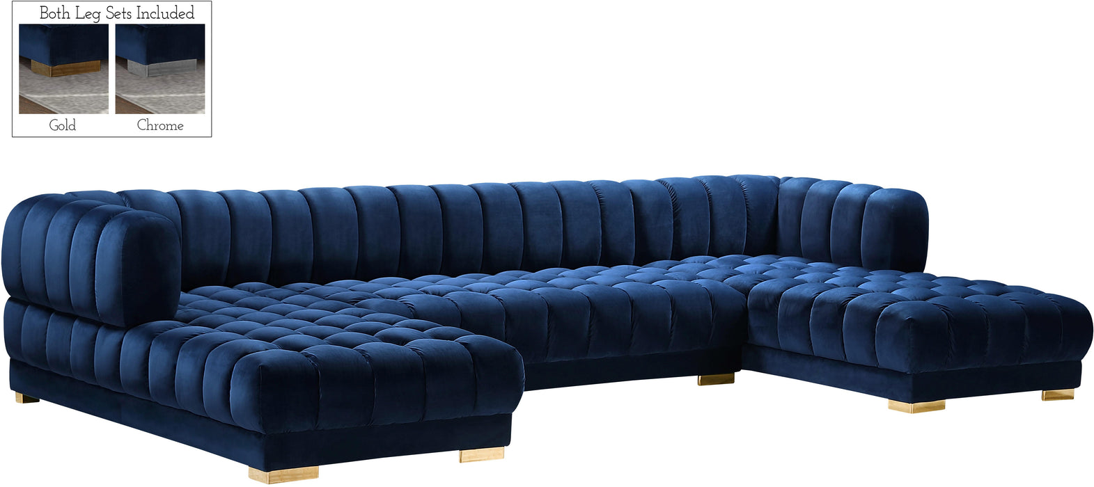 Gwen Navy Velvet 3pc. Sectional (3 Boxes) - Bargain Furniture (Detroit, MI)