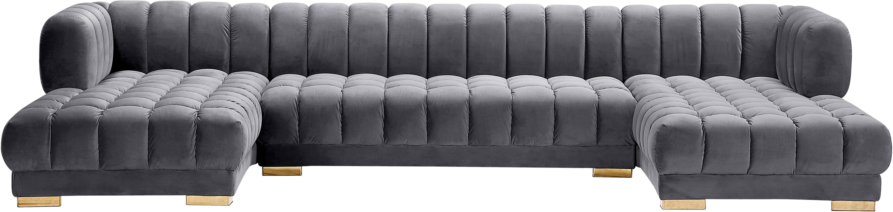 Gwen Grey Velvet 3pc. Sectional (3 Boxes) - Bargain Furniture (Detroit, MI)