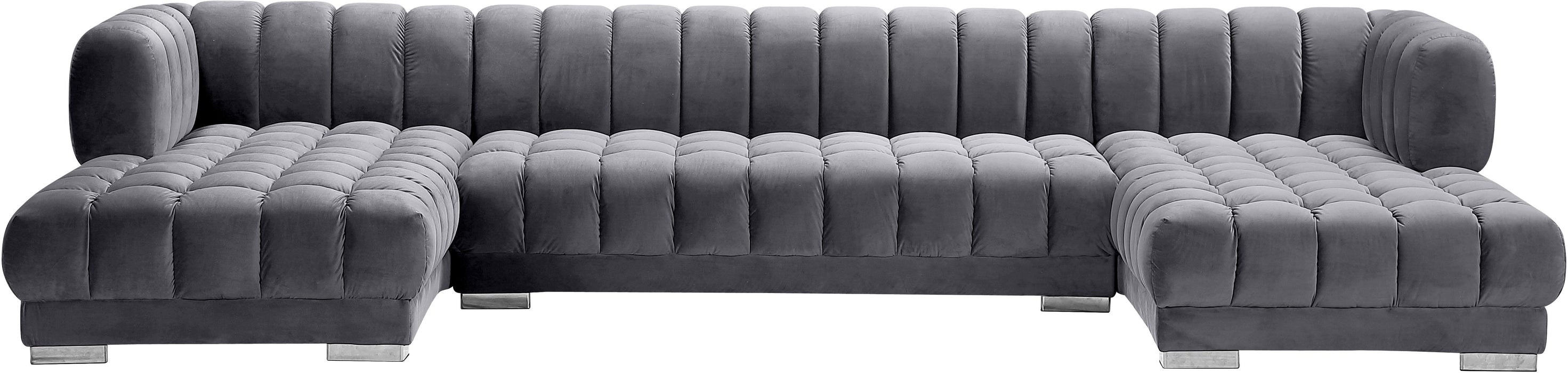 Gwen Grey Velvet 3pc. Sectional (3 Boxes) - Bargain Furniture (Detroit, MI)