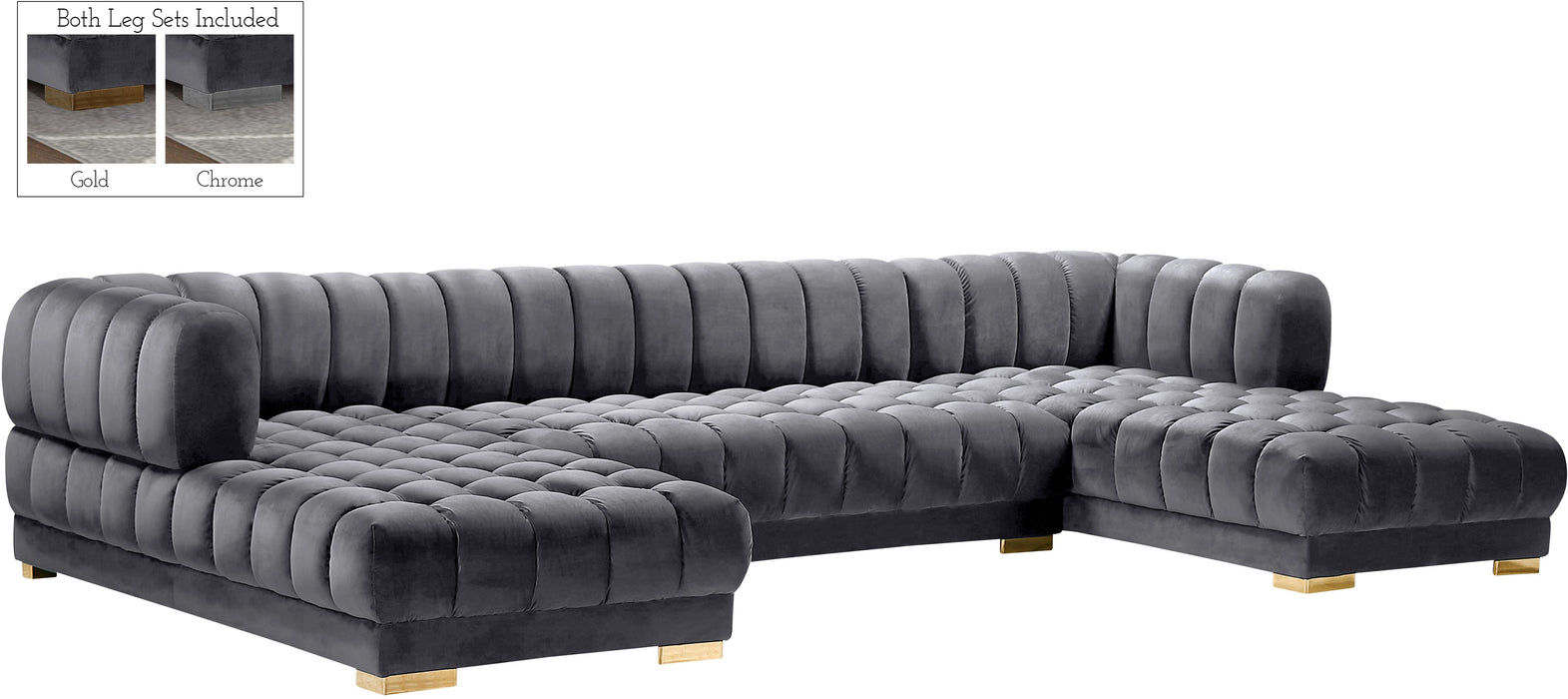 Gwen Grey Velvet 3pc. Sectional (3 Boxes) - Bargain Furniture (Detroit, MI)
