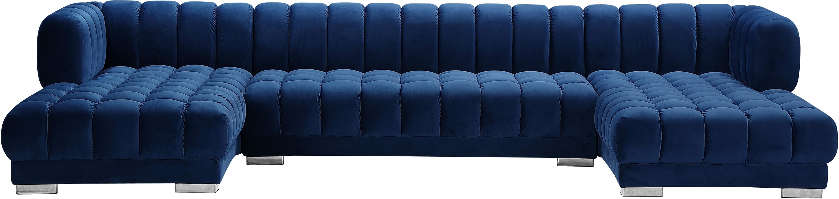 Gwen Navy Velvet 3pc. Sectional (3 Boxes) - Bargain Furniture (Detroit, MI)