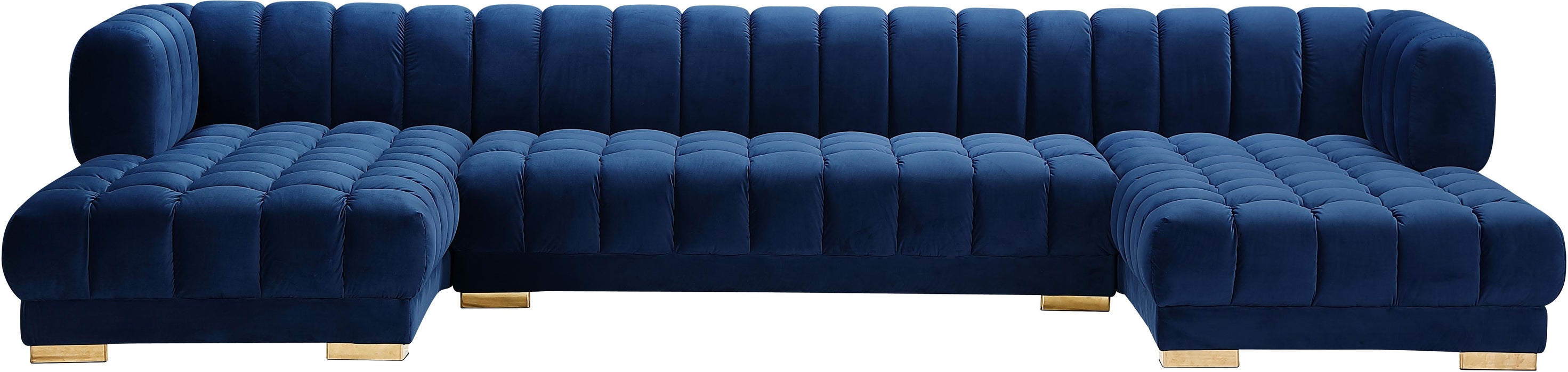 Gwen Navy Velvet 3pc. Sectional (3 Boxes) - Bargain Furniture (Detroit, MI)