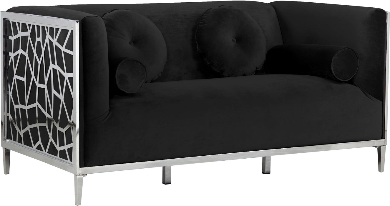 Opal Black Velvet Loveseat - Bargain Furniture (Detroit, MI)