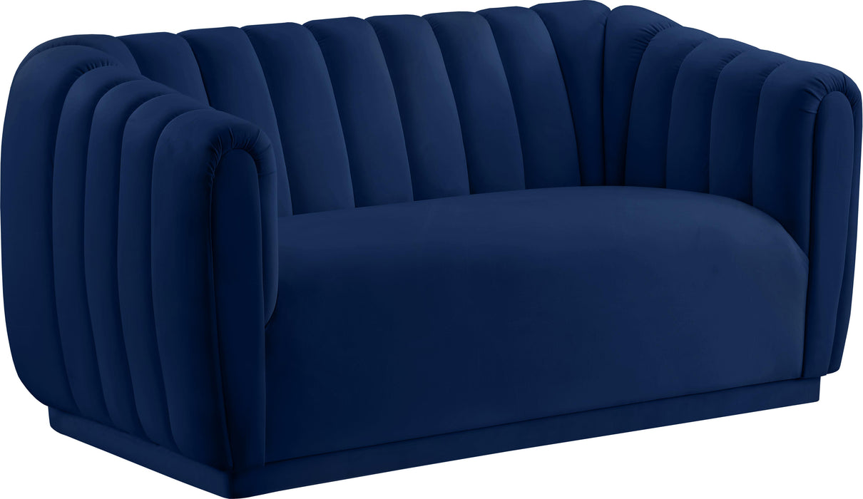 Dixie Navy Velvet Loveseat - Bargain Furniture (Detroit, MI)