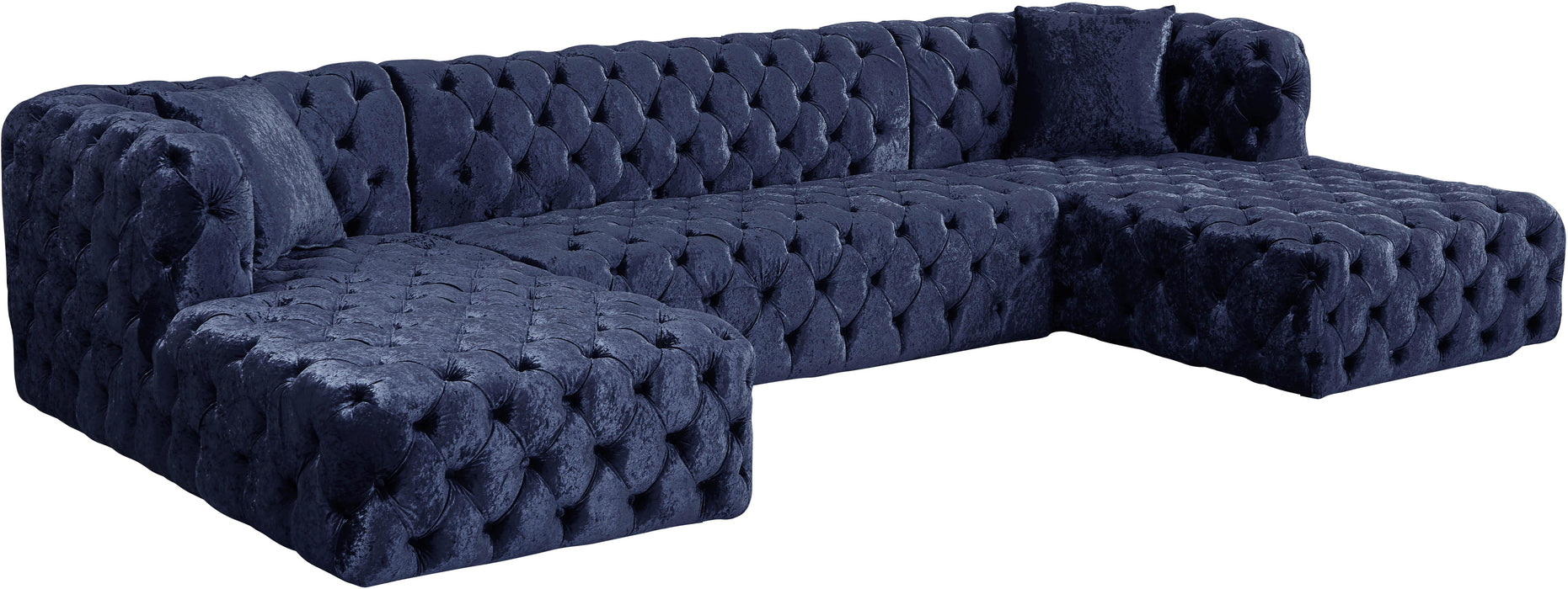 Coco Navy Velvet 3pc. Sectional (3 Boxes) - Bargain Furniture (Detroit, MI)