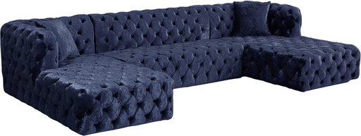 Coco Navy Velvet 3pc. Sectional (3 Boxes) - Bargain Furniture (Detroit, MI)