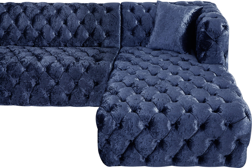 Coco Navy Velvet 3pc. Sectional (3 Boxes) - Bargain Furniture (Detroit, MI)