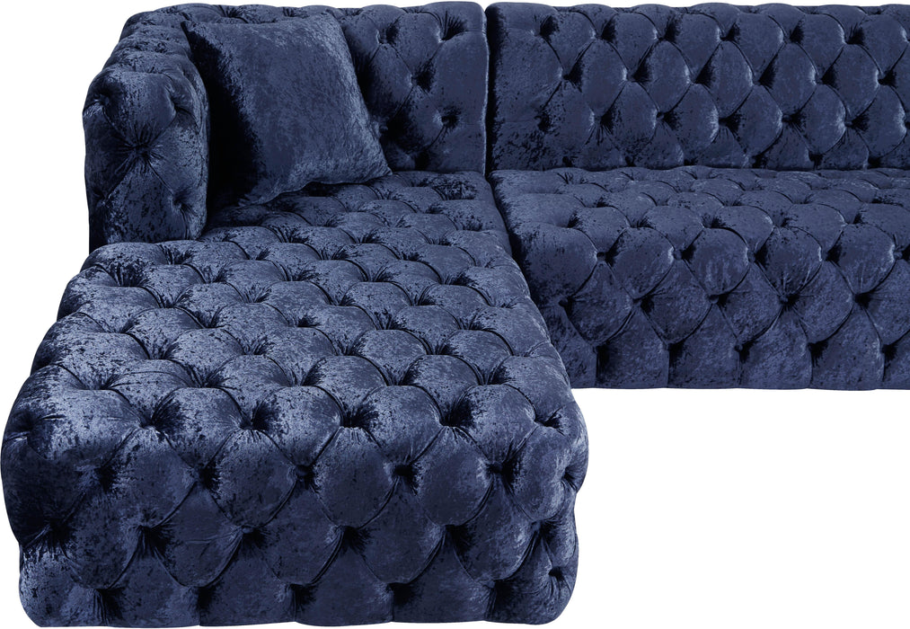 Coco Navy Velvet 3pc. Sectional (3 Boxes) - Bargain Furniture (Detroit, MI)