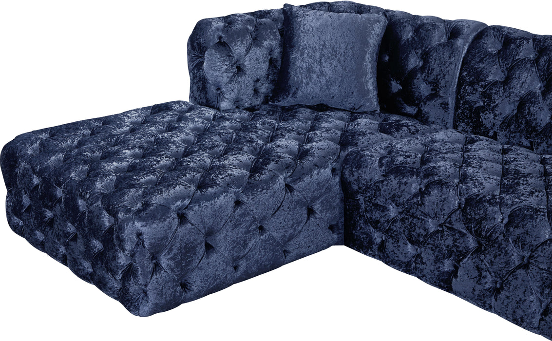 Coco Navy Velvet 3pc. Sectional (3 Boxes) - Bargain Furniture (Detroit, MI)
