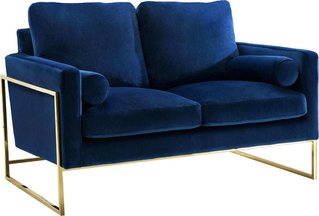 Mila Navy Velvet Loveseat - Bargain Furniture (Detroit, MI)