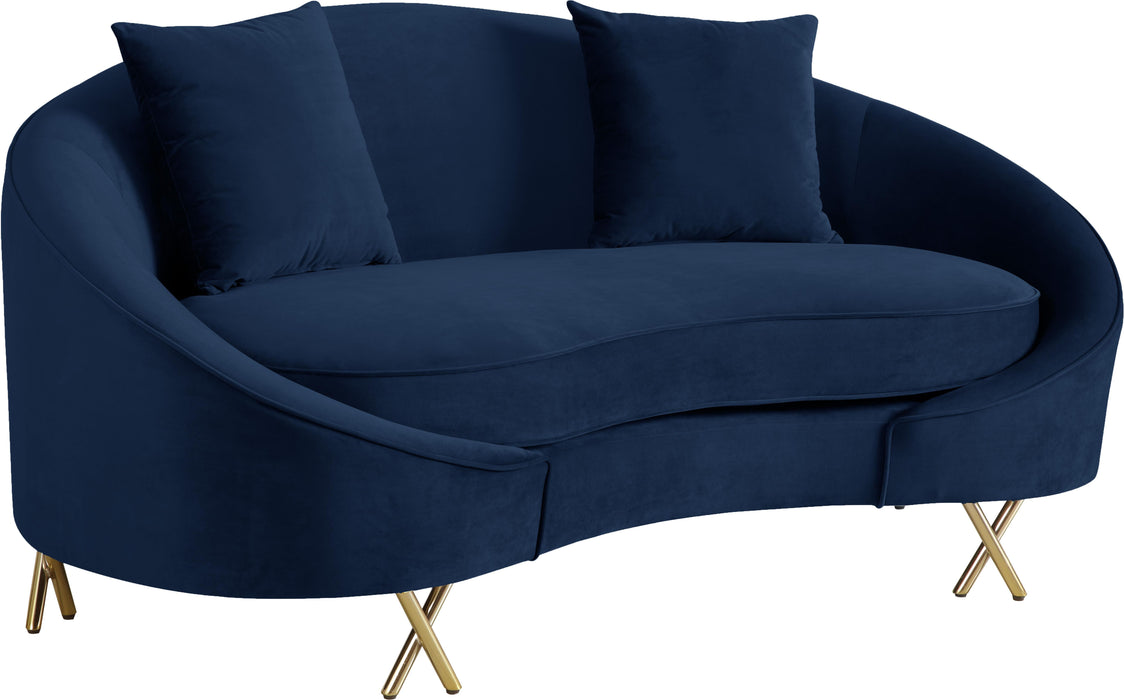 Serpentine Navy Velvet Loveseat - Bargain Furniture (Detroit, MI)