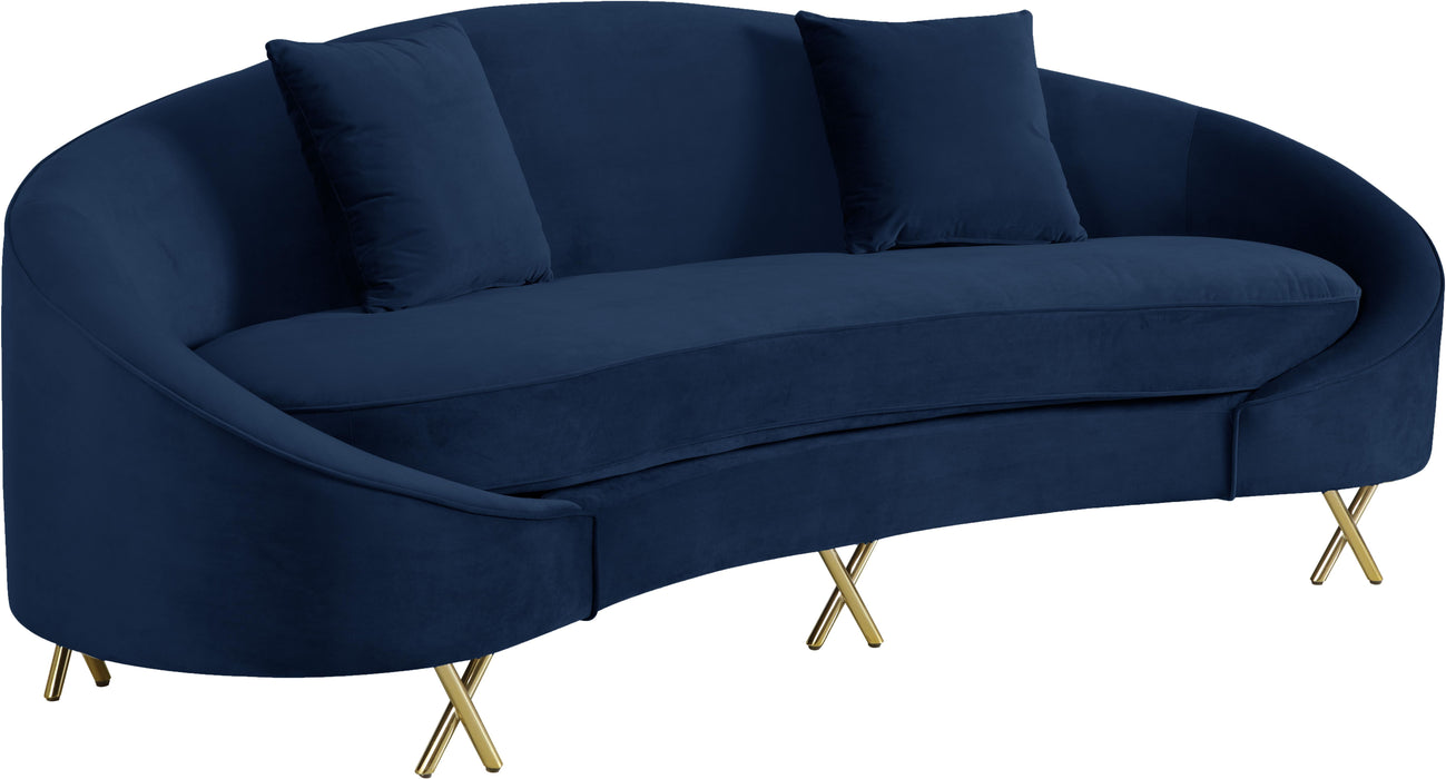 Serpentine Navy Velvet Sofa - Bargain Furniture (Detroit, MI)
