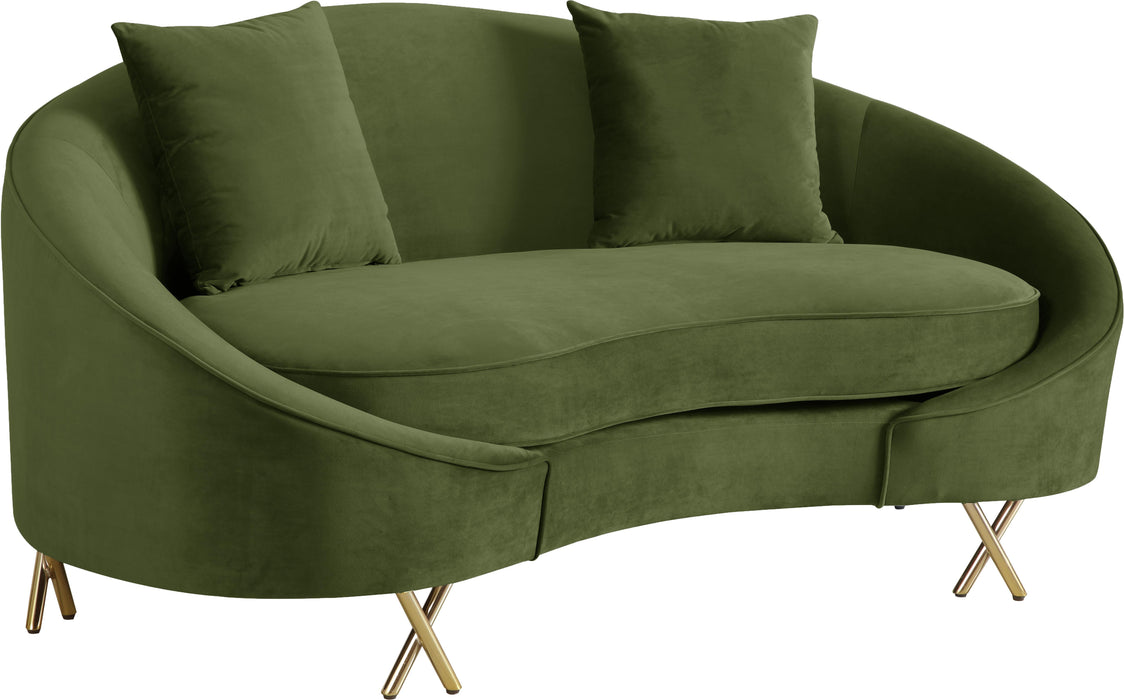 Serpentine Olive Velvet Loveseat - Bargain Furniture (Detroit, MI)