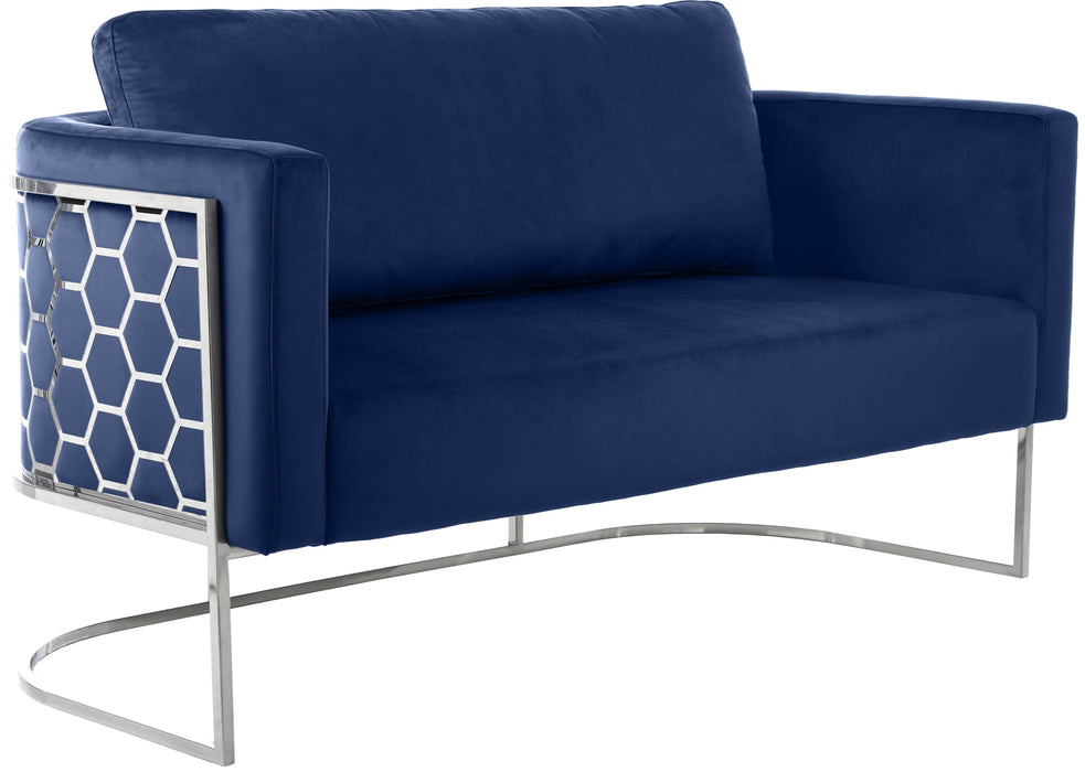 Casa Navy Velvet Loveseat - Bargain Furniture (Detroit, MI)