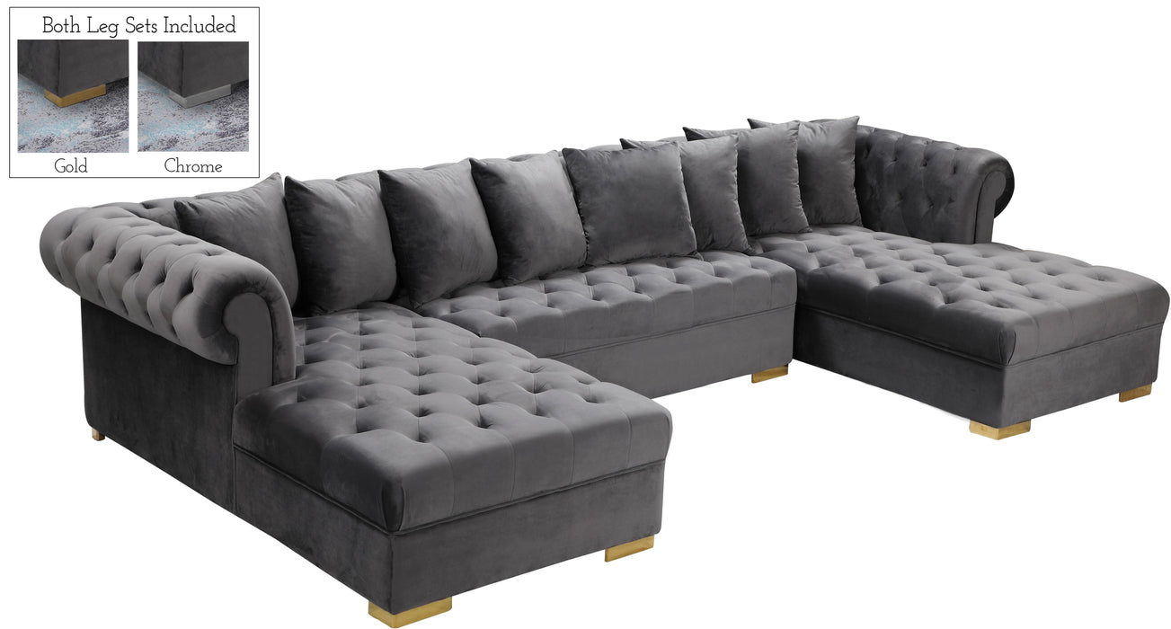 Presley Grey Velvet 3pc. Sectional - Bargain Furniture (Detroit, MI)